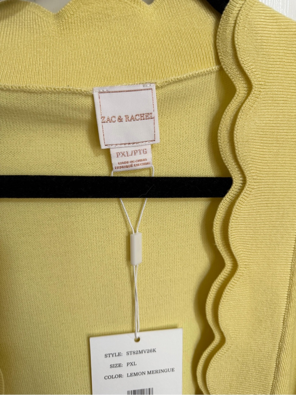 NWT Zac & Rachel Scalloped Cropped Open Front Yellow Cardigan Sweater Size XLP - Picture 3 of 4